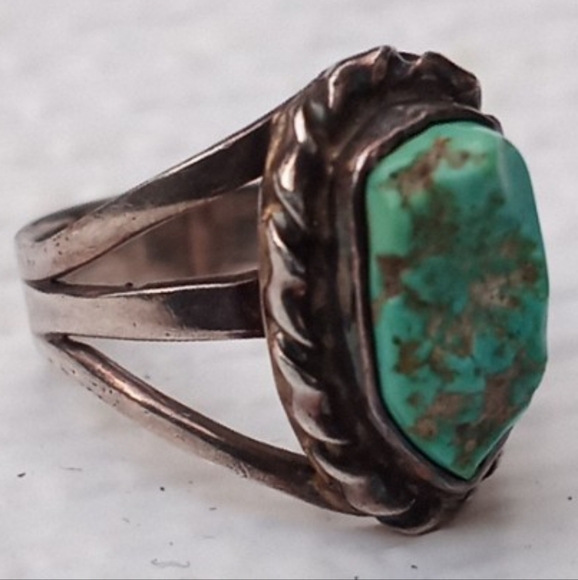 Native American Sterl.Silver Raw Turquoise Ring VINTAGE - Picture 10 of 16
